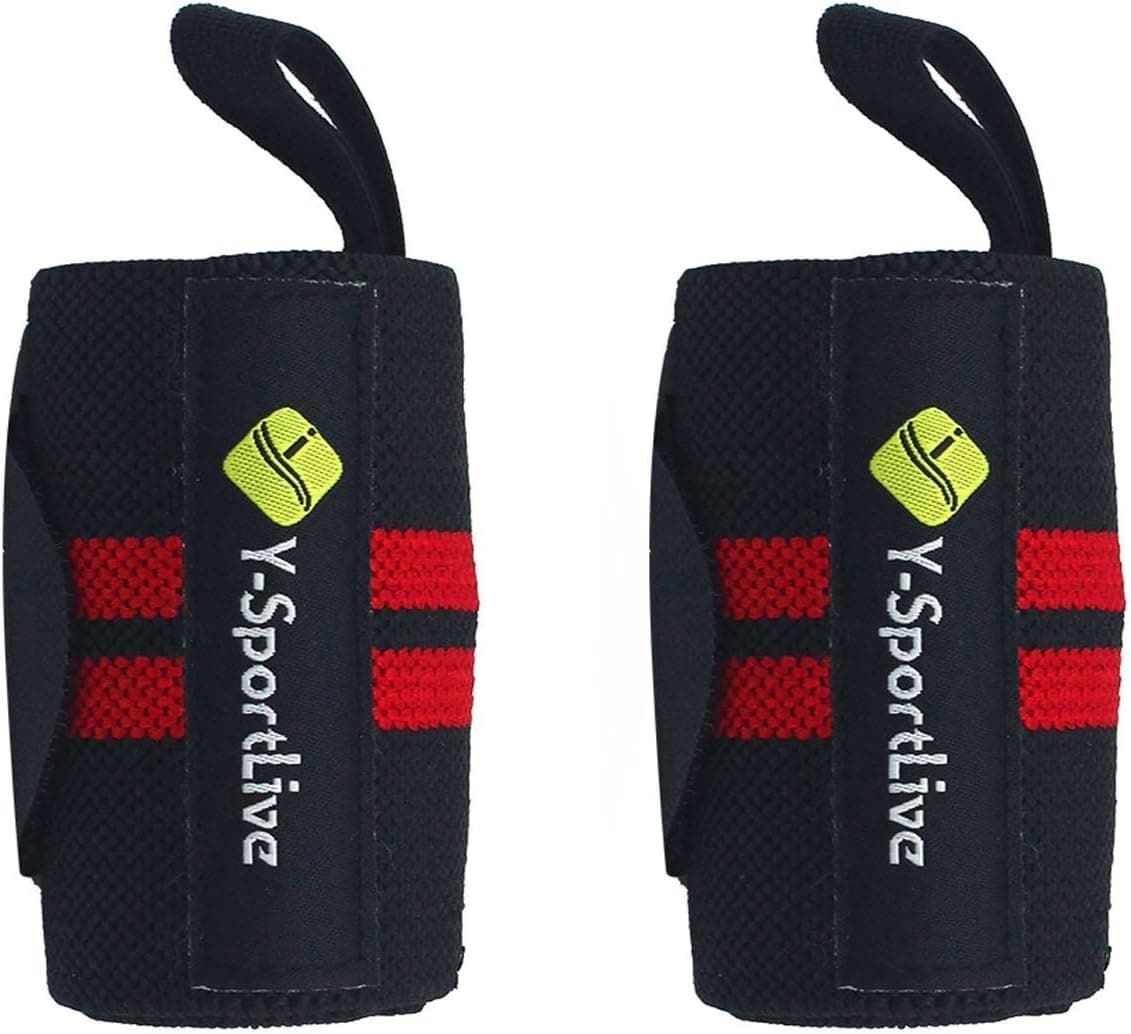 Y-SportLive Adjustable Wrist Wraps with Thumb Loop - Best Weight Lifting Training Wrist Support Braces Wraps Belt Protector - Fits Both Men & Women - One Pair(Black+Red)