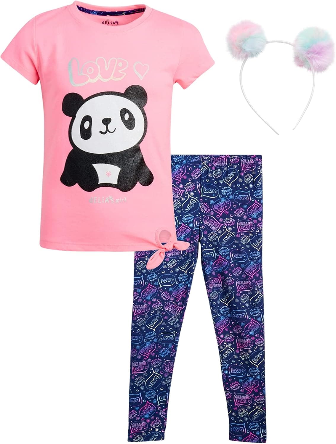 dELias Girls Leggings Set – T-Shirt and Leggings with Accessory Kids Clothing Set