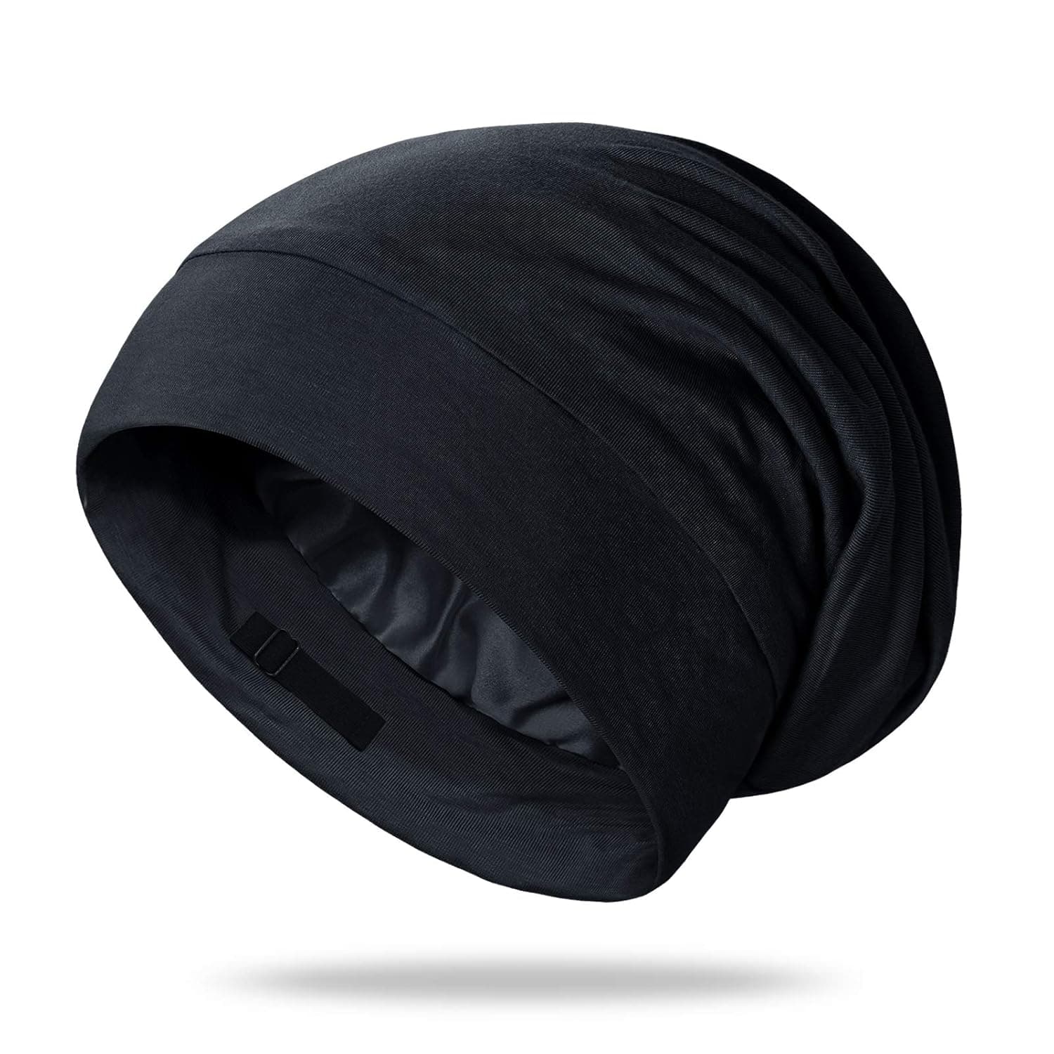 OLESILK Silk Lined Sleep Cap for Men&Women, Mulberry Hair Bonnet Cover for Sleeping, Night Cap Slouchy Beanie Hat for Frizzy Hair, Black