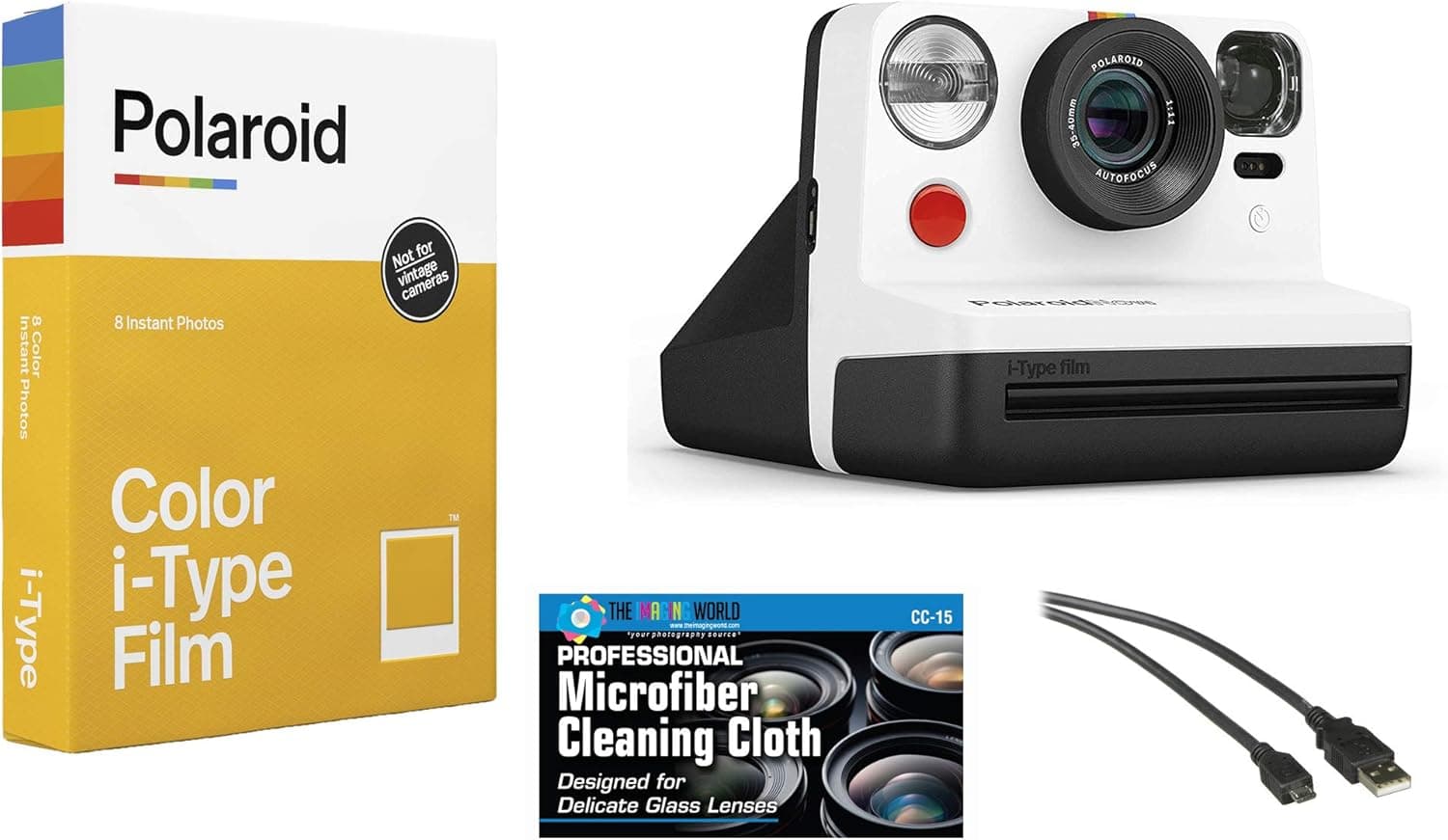 Polaroid Now i-Type Instant Film Camera (Black and White) + Polaroid Color Film Bundle