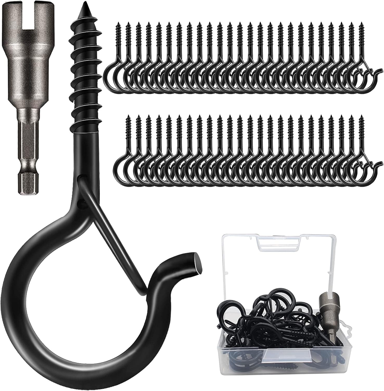 Zzbety 50 PCS Q-Hanger Screw Hooks with Safety Buckle Design Christmas Lights Hanger Hooks Outdoor Wire Fairy Lights and String Lights, Easy to Release, Include 1 Wing Nut Driver