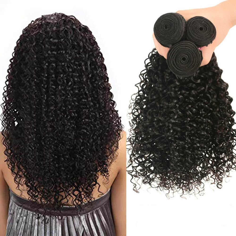 Doris Beauty Hair 8A Brazilian Virgin Kinky Curly Human Hair Bundles 100% Unprocessed Curly Hair Weave 3 Bundles Remy Hair Extensions Natural Color(10'' 10'' 12'')