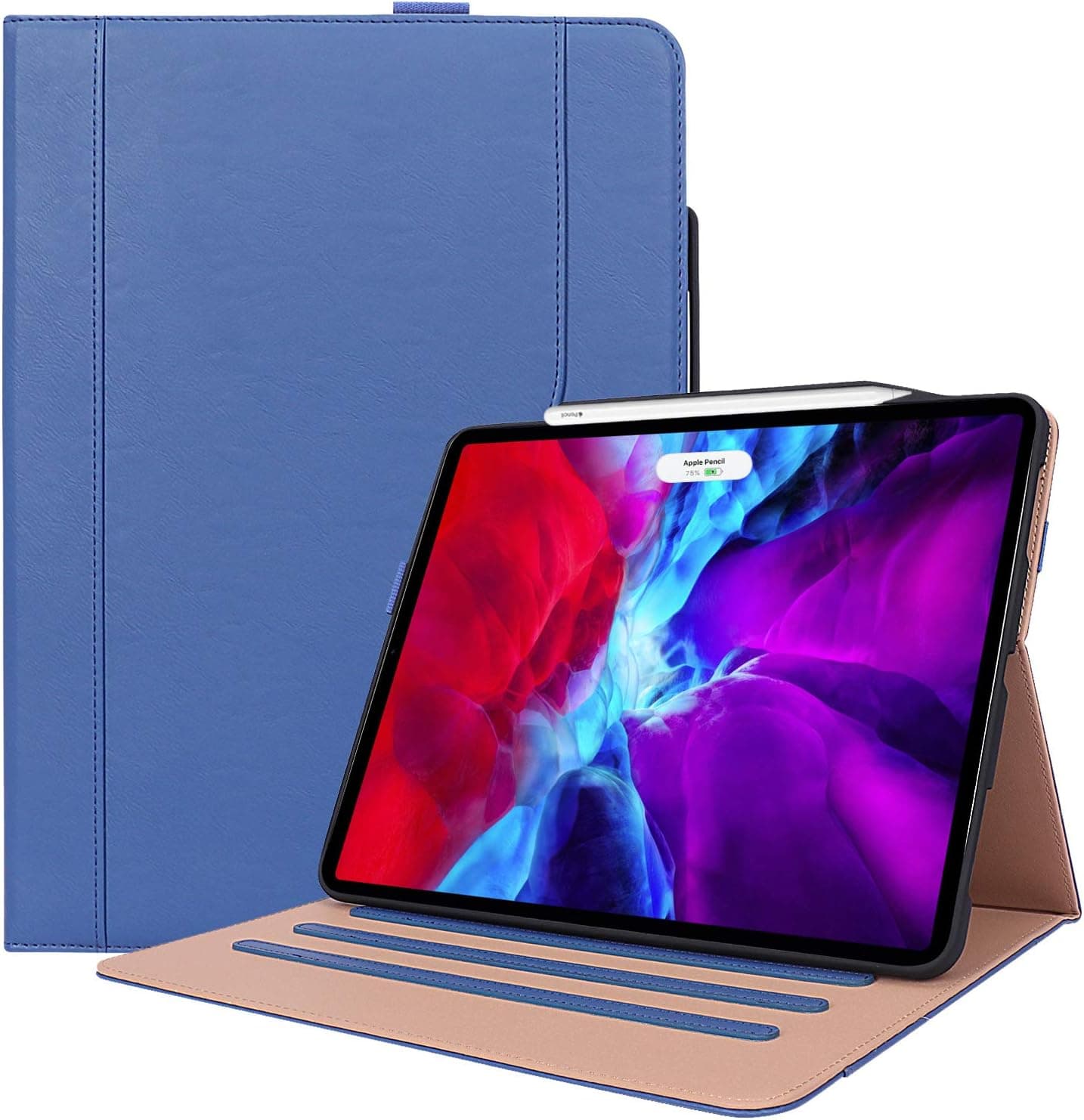 ProCase iPad Pro 12.9 Case 4th Gen 2020 / 3rd Gen 2018, Leather Stand Folio Cover Case with Pencil Holder & Strap [Support Apple Pencil 2 Charging] for iPad Pro 12.9 4th Gen 2020 / 3rd Gen 2018 –Navy