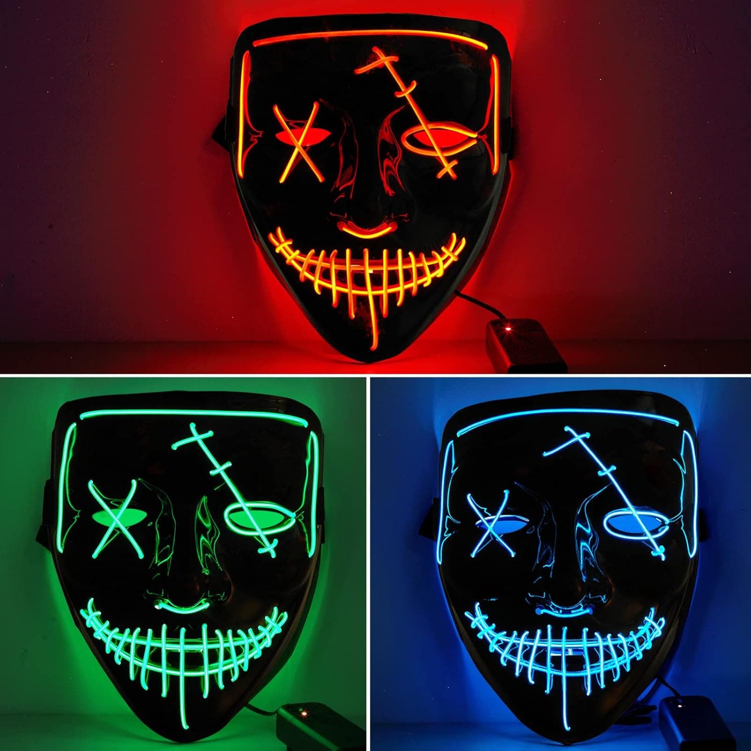 ThinkMax 2 Pack Purge Masks Led Light Up Masks Scary Masks for Halloween, Festival Cosplay
