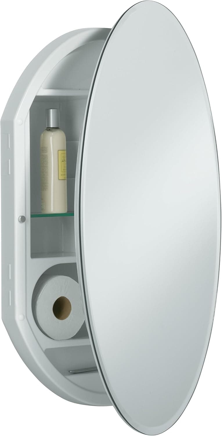 Kohler K-CB-CLR2031OW 20" W x 31" H plastic single-door medicine cabinet with oval mirrored door