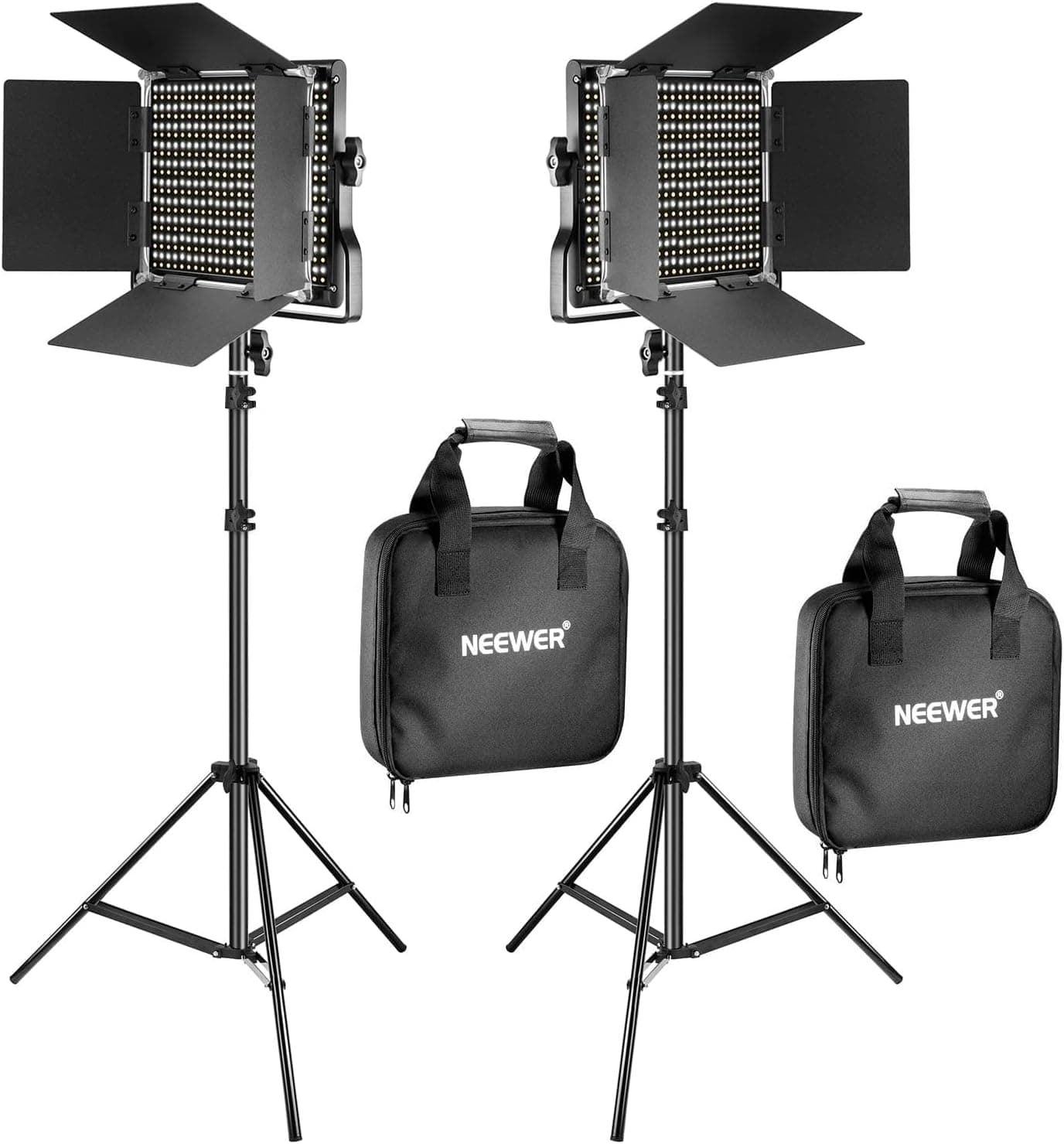 Neewer 2 Packs 660 LED Video Light with Stand Kit, Dimmable Bi-Color 3200K~5600K CRI96+ Video Lighting with 75” Light Stand, U-Bracket and Barndoor for Photography/YouTube/Gaming/Live Streaming/Zoom