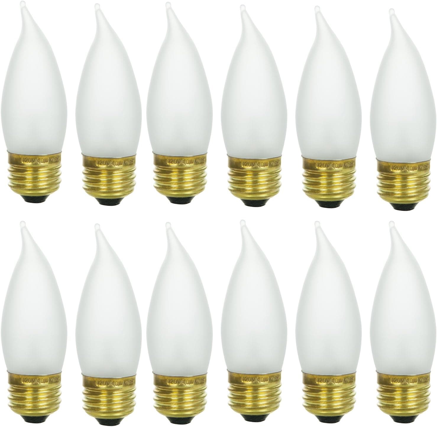 Sunlite 25EFF/32/12PK Medium (E26) Base Flame Tip 25W Incandescent Chandelier Frosted Bulb (12 Pack)