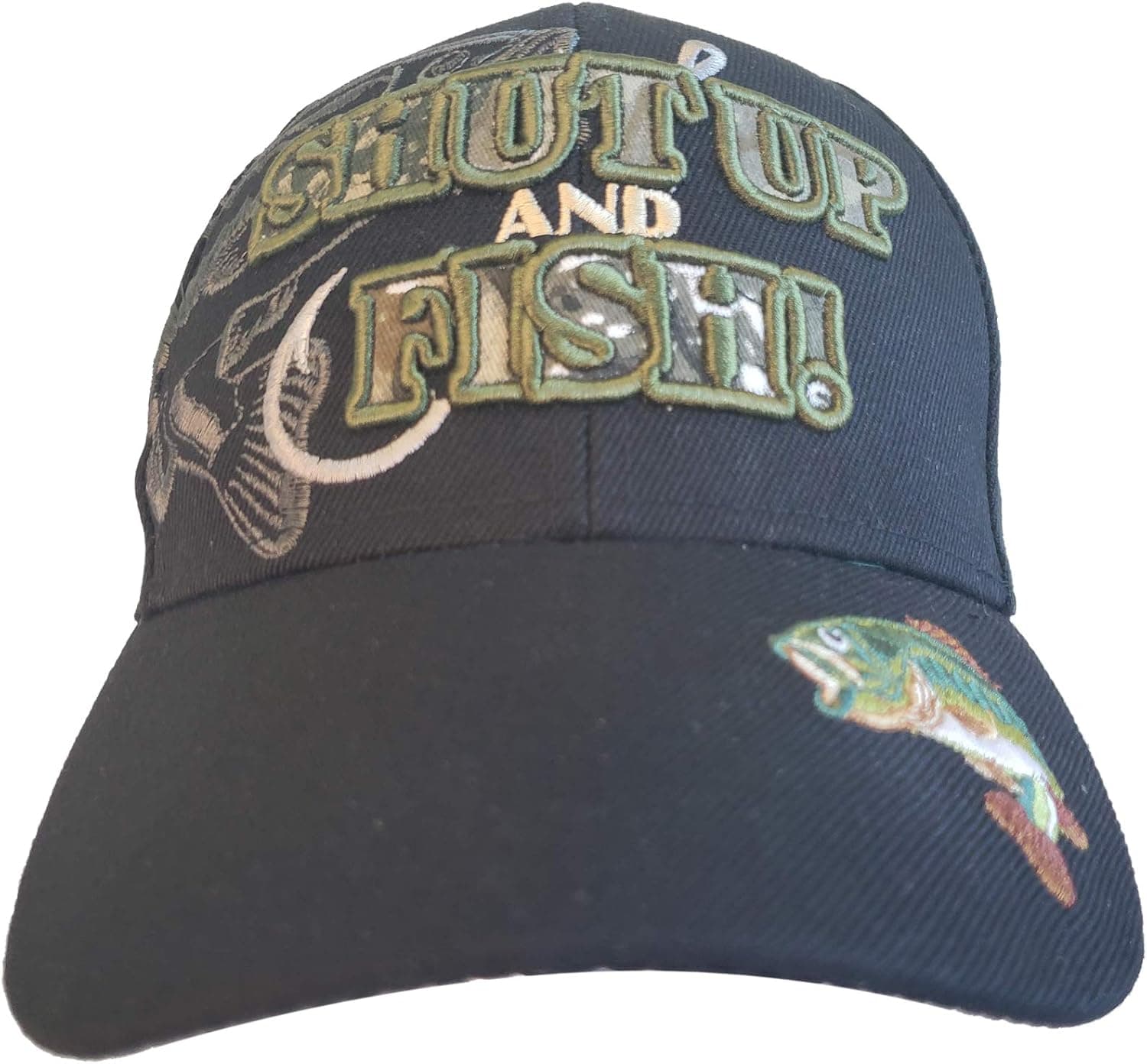Artisan Owl Shut Up and Fish Funny Fishing Hat - Fisherman Embroidered Cap