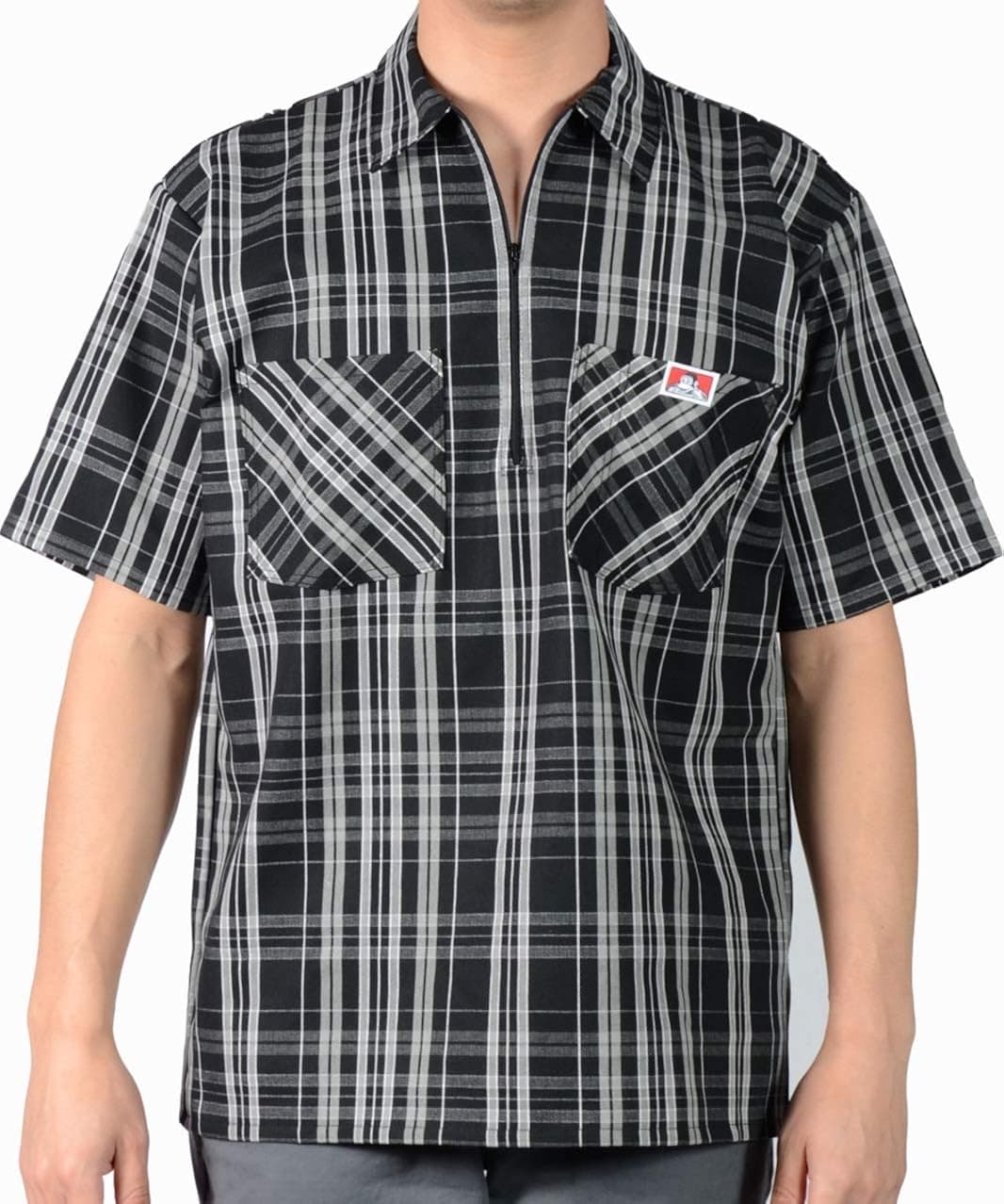 Ben Davis Men's Short Sleeve Plaid Half-Zip Work Shirt