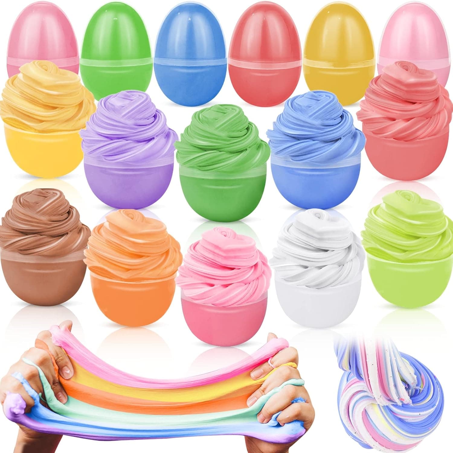 AMENON 12 Pack Easter Basket Stuffers Fillers Butter Slime Kit Easter Eggs Fidget Toys Stress Relief Non-Sticky Stretchy Putty Slime Easter Party Favors for Kids Boys Girls Hunt Classroom Prize Gift