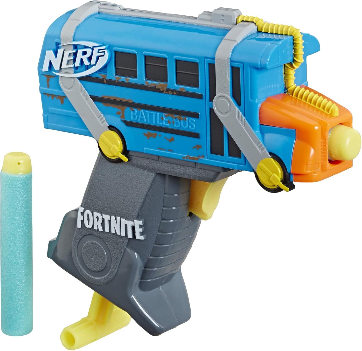NERF Fortnite Micro Battle Bus Microshots Dart-Firing Toy Blaster & 2 Official Elite Darts for Kids, Teens, Adults
