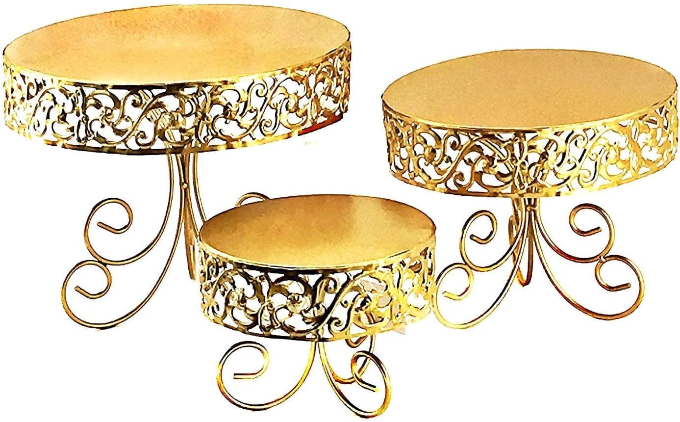 Bellaa 27307 Gold Cake Stand Metal 12 10 7 inch Set of 3