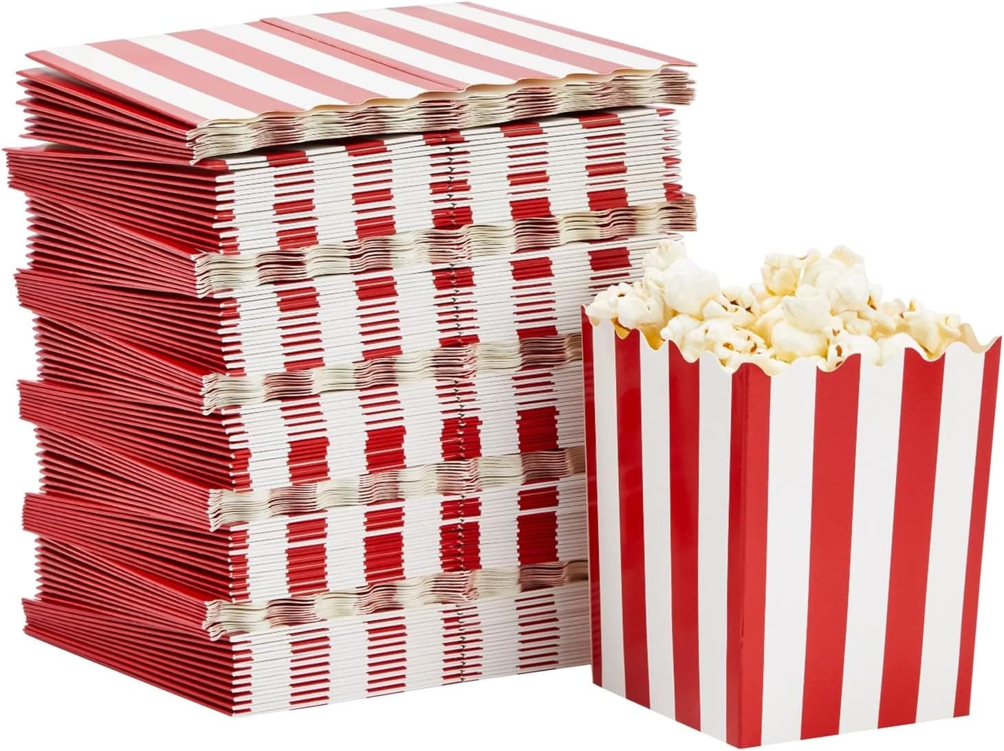 100 Pack Red and White Mini Popcorn Boxes for Party, Bulk Paper Popcorn Containers for Movie Night Decorations (3 x 4 In)