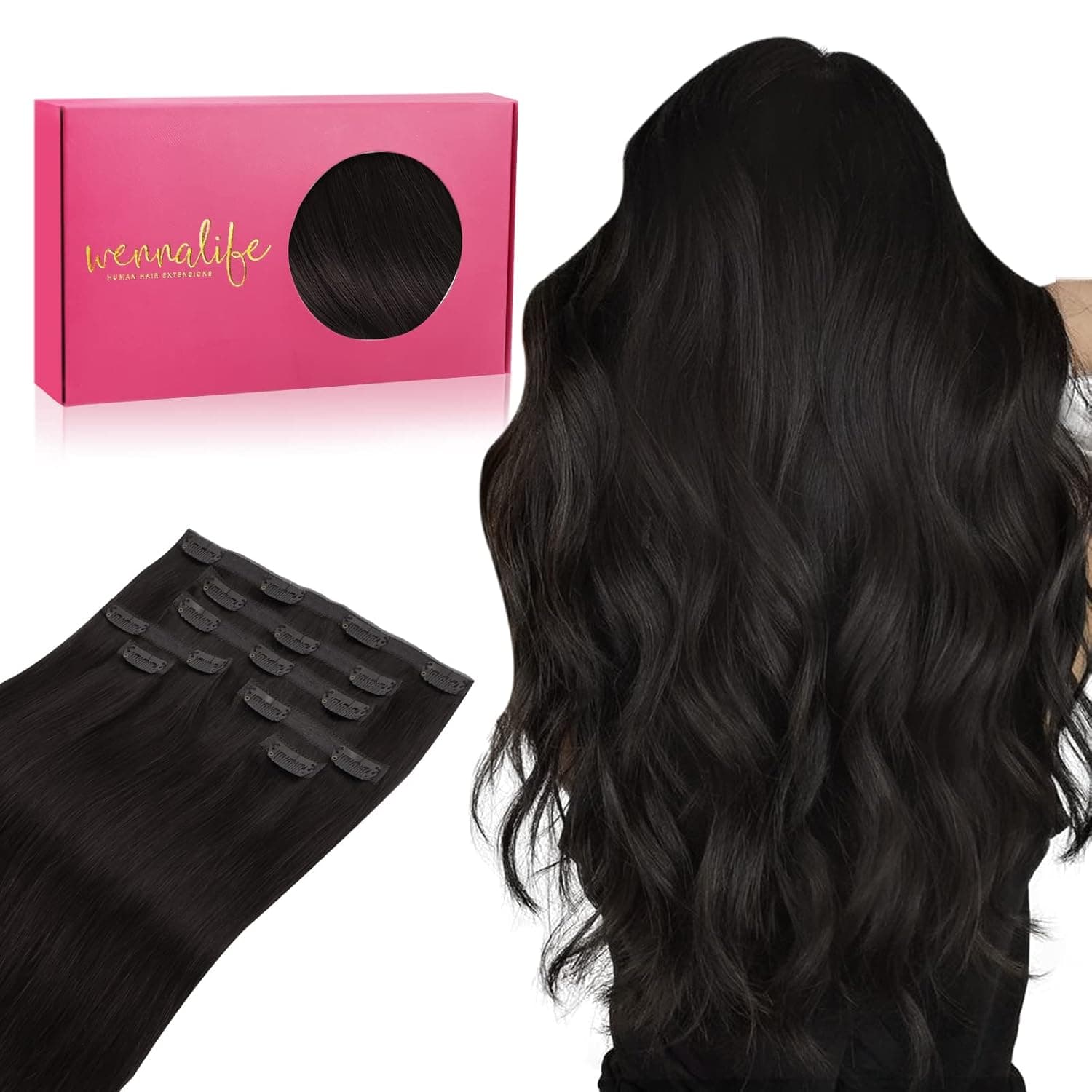 WENNALIFE Genius Seamless Clip in Hair Extensions Human Hair 150g 7pcs 22 Inch Ultra Invisible 50% Thinner Seamless Hair Extensions Clip In Natural Black Hair Extensions Real Human Hair