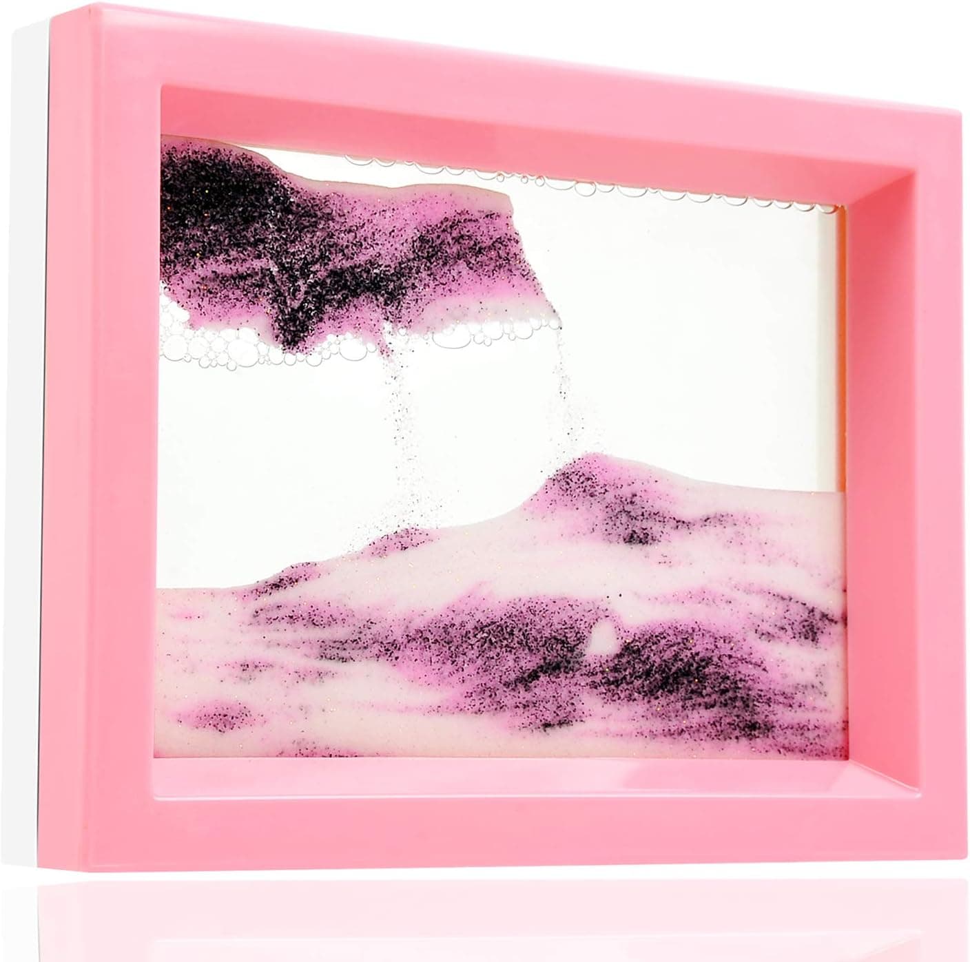 WHIMSYYY Moving Sand Art Liquid Motion Bubbler Flowing Sand Art Picture Desktop Sensory Calming Fidget Toy Voted Best Gift!(Pink Elephants)