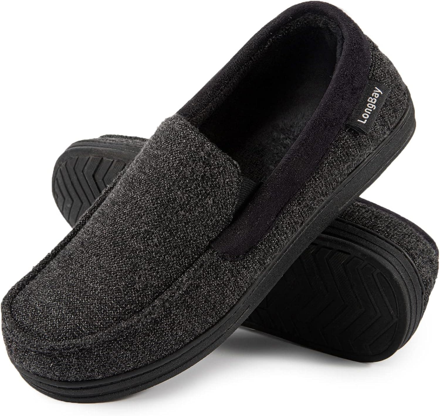 LongBay Men's Cozy Moccasin Slippers Loafer House Shoes with Memory Foam and Rubber Sole for Indoor Outdoor
