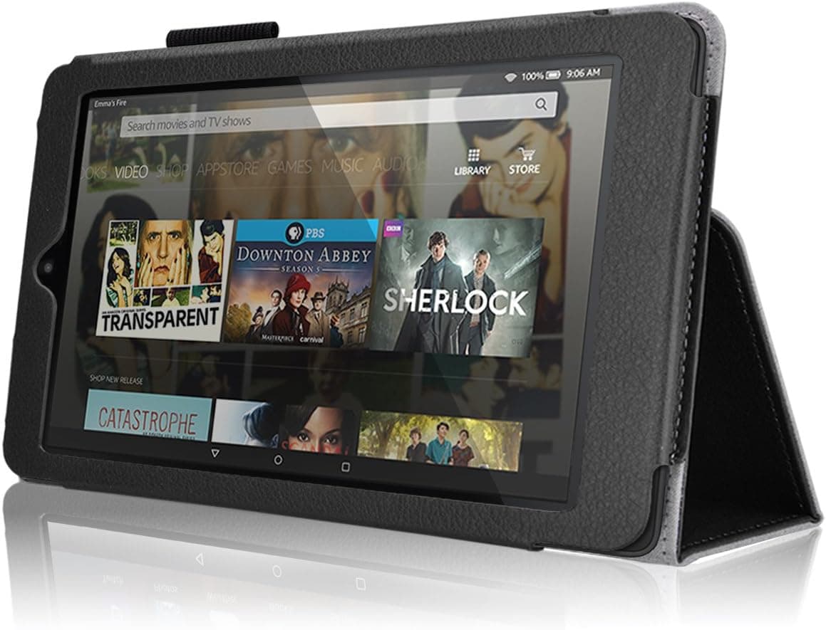 Bear Motion for All New Fire HD 8 (2016 Release) - Folio Case with Stand for Kindle Fire HD 8 (2016 Model) Smart Cover Case (Black)