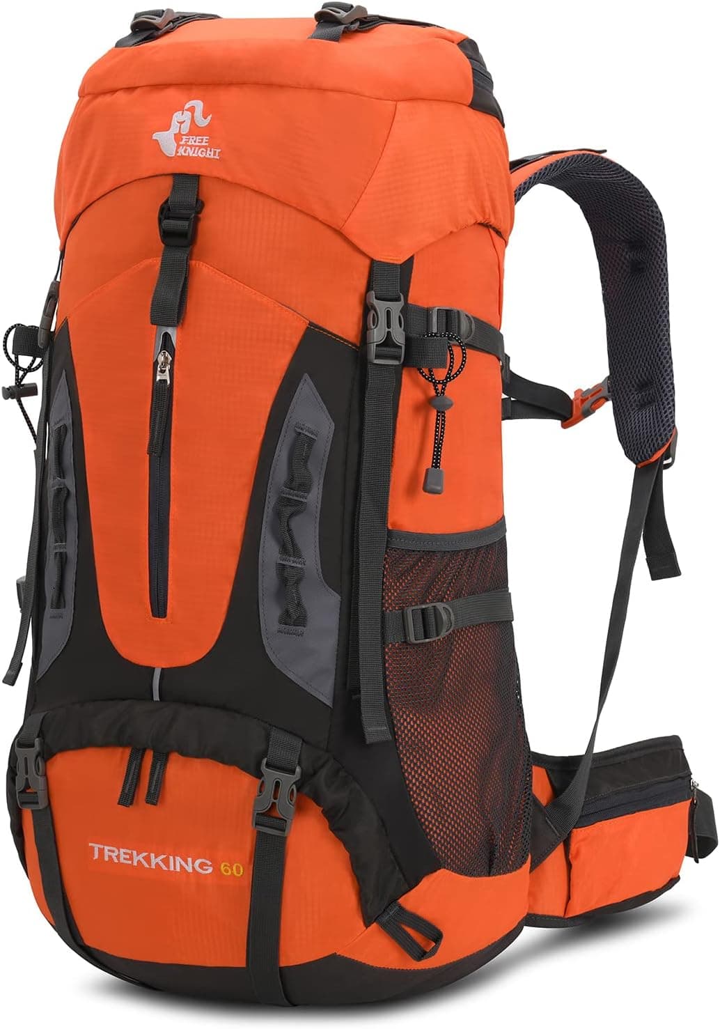 King'sGuard 60L Hiking Backpack Men Women Camping Backpack Waterproof Backpacking Mountaineering Climbing Daypack with Rain Cover (Orange)