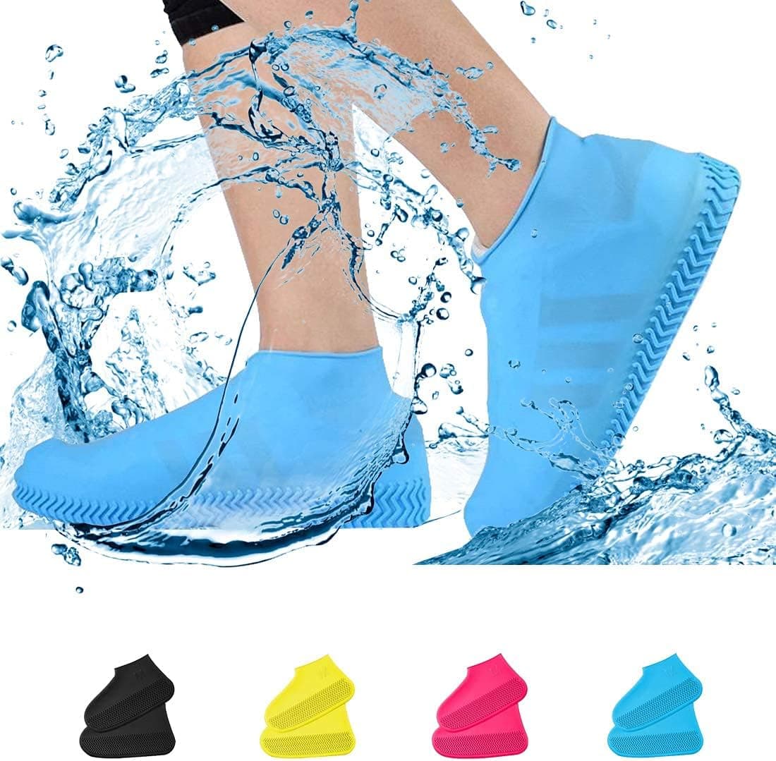 Waterproof Shoe Covers, Non-Slip Water Resistant Overshoes Silicone Rubber Rain Shoe Cover Protectors for Kids, Men, Women (Medium, Blue)