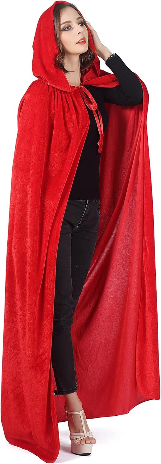 Qerhod Halloween Costume for Women Men,Unisex Full Length Hooded Velvet Robe Cloak Cape Cosplay Costume,Thick Fabric