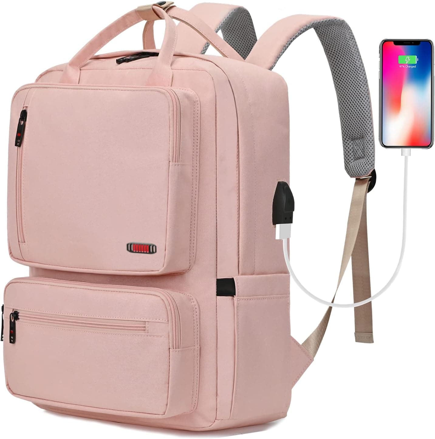 Laptop Backpack, 15.6 Inch Travel College School Backpack with USB Charging Port, College Bookbags for Men Women (15.6 inch, Pink)
