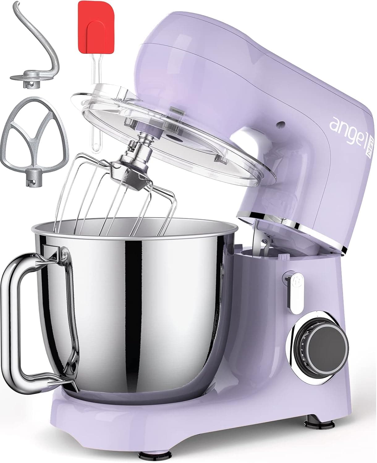 Mini Angel Electric Stand Mixer, 5.5 Quarts, Dough Hook, Flat Beater, Wire Whisk Attachments, 10+P Speeds with Splash Guard, Lavender with DIY STICKERS