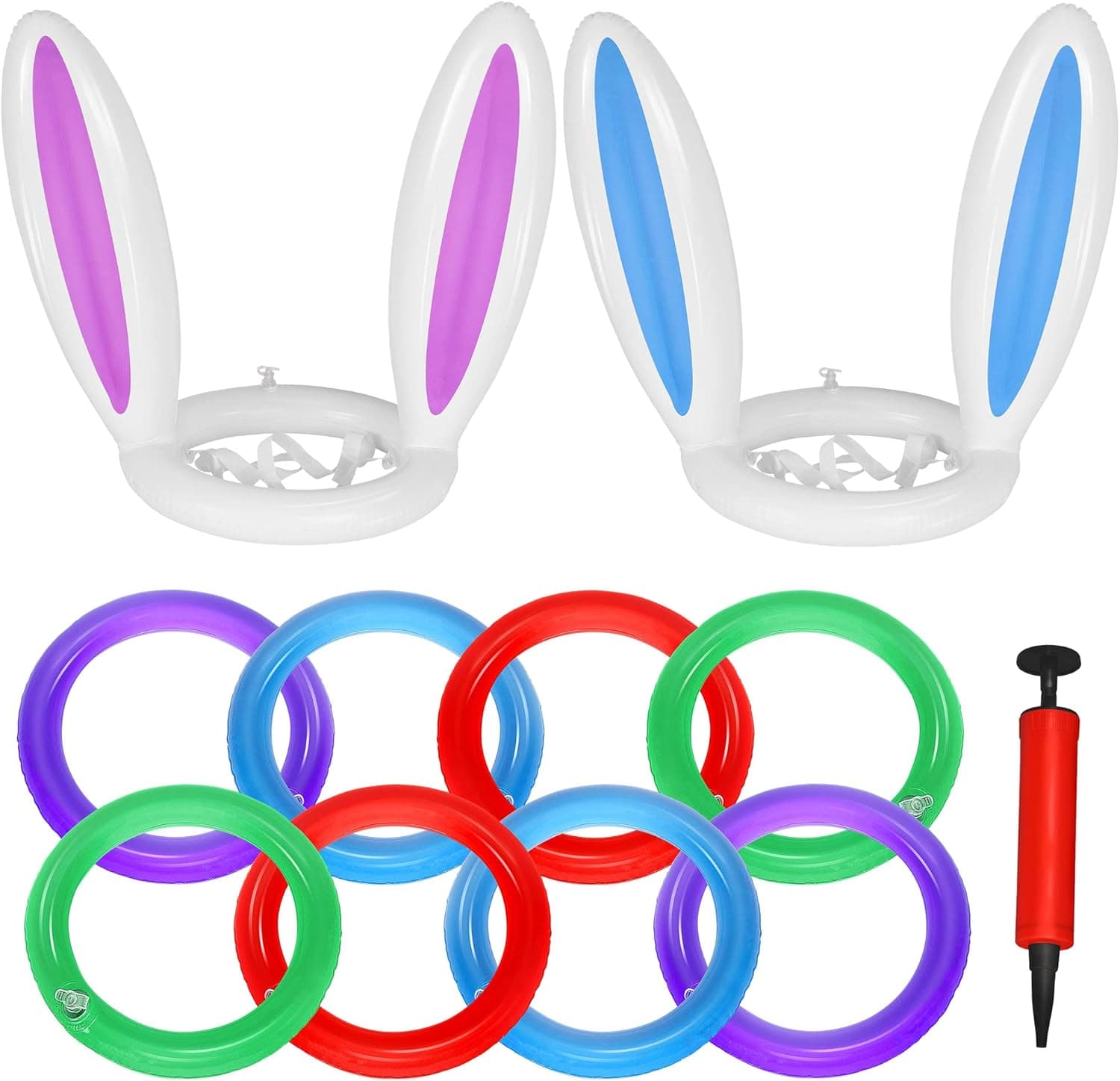 Easter Games Inflatable Bunny Ring Toss Games (2 Sets & 8 Rings), 11Pcs Inflatable Ring Toss with Pump for Easter Party Favors Indoor Outdoor Games, AOSLE
