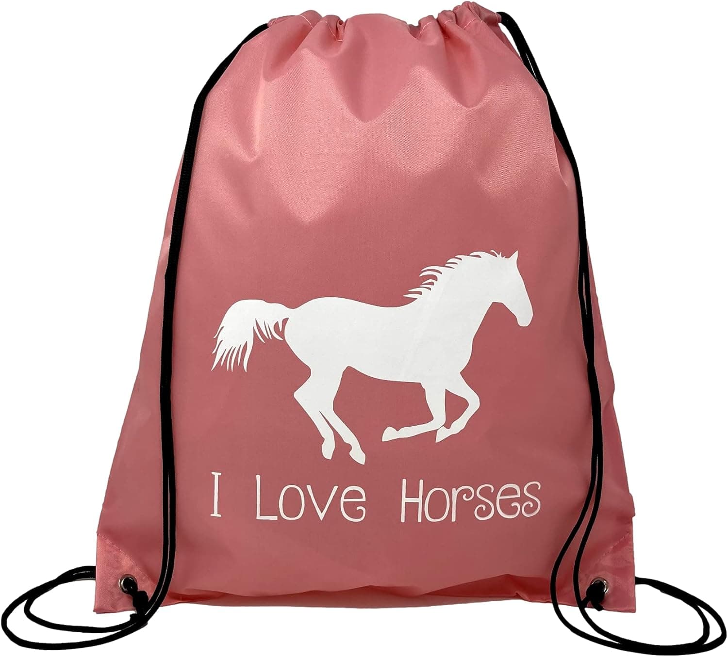 Horse Backpack--Pink, "I Love Horses" Drawstring Bag --Cute Horse Themed Gift for Girls