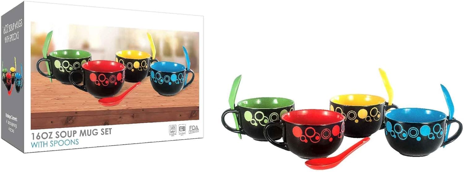 8 Piece Ceramic Deluxe 16 oz. Soup Mug Set - Spiral