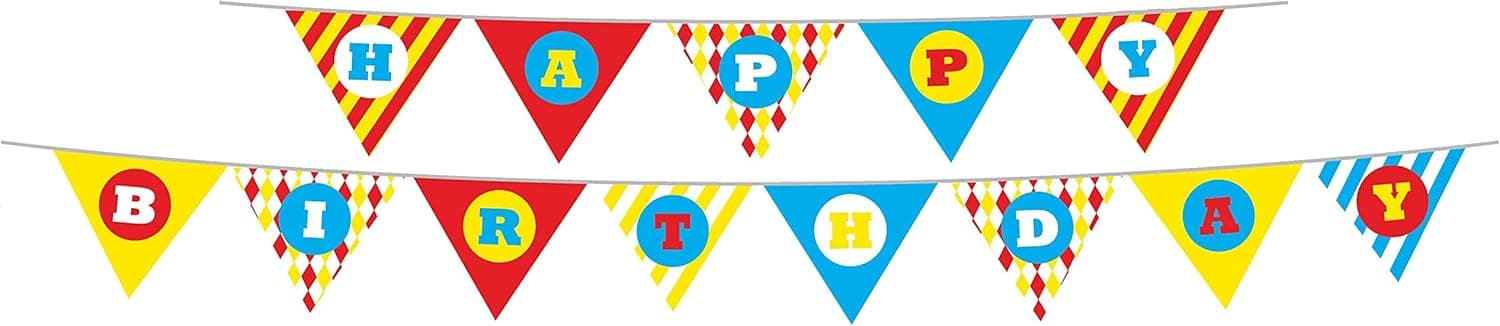 Party Partners Design Retro Big Top Circus Themed Happy Birthday Banner Set, Blue/Red