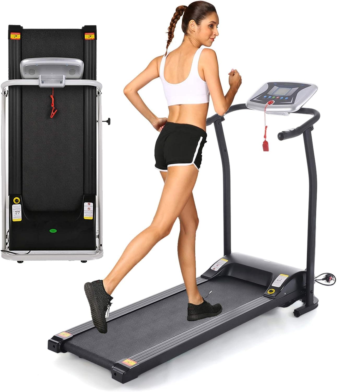 OppsDecor Folding Electric Treadmill for Home Running Machine Fitness Exercise Machine Power Motorized with Pulse Grip and Safety Key