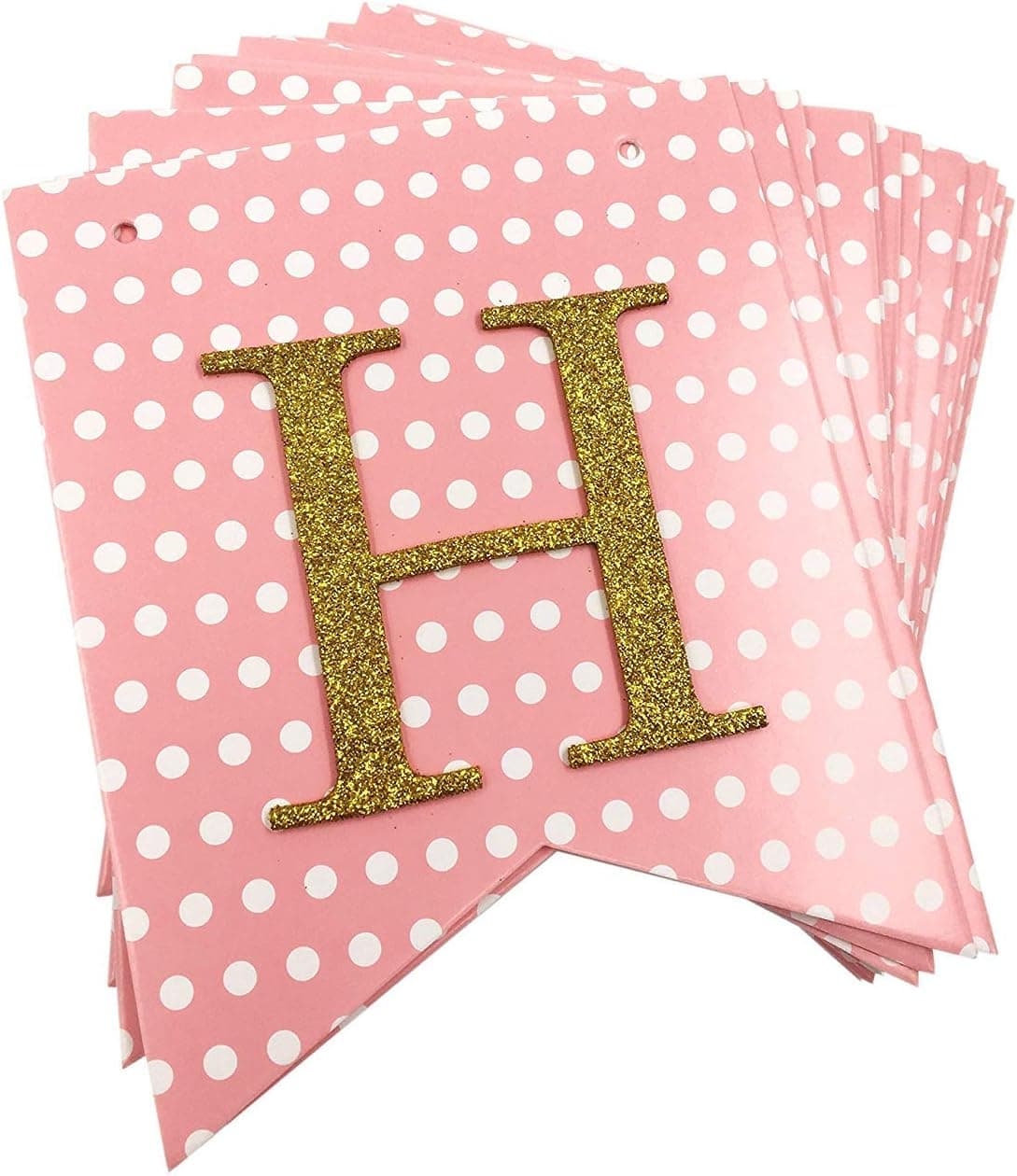 SIFAN Pink Dots Happy Birthday Banner, Gold Party Supplies and Decorations