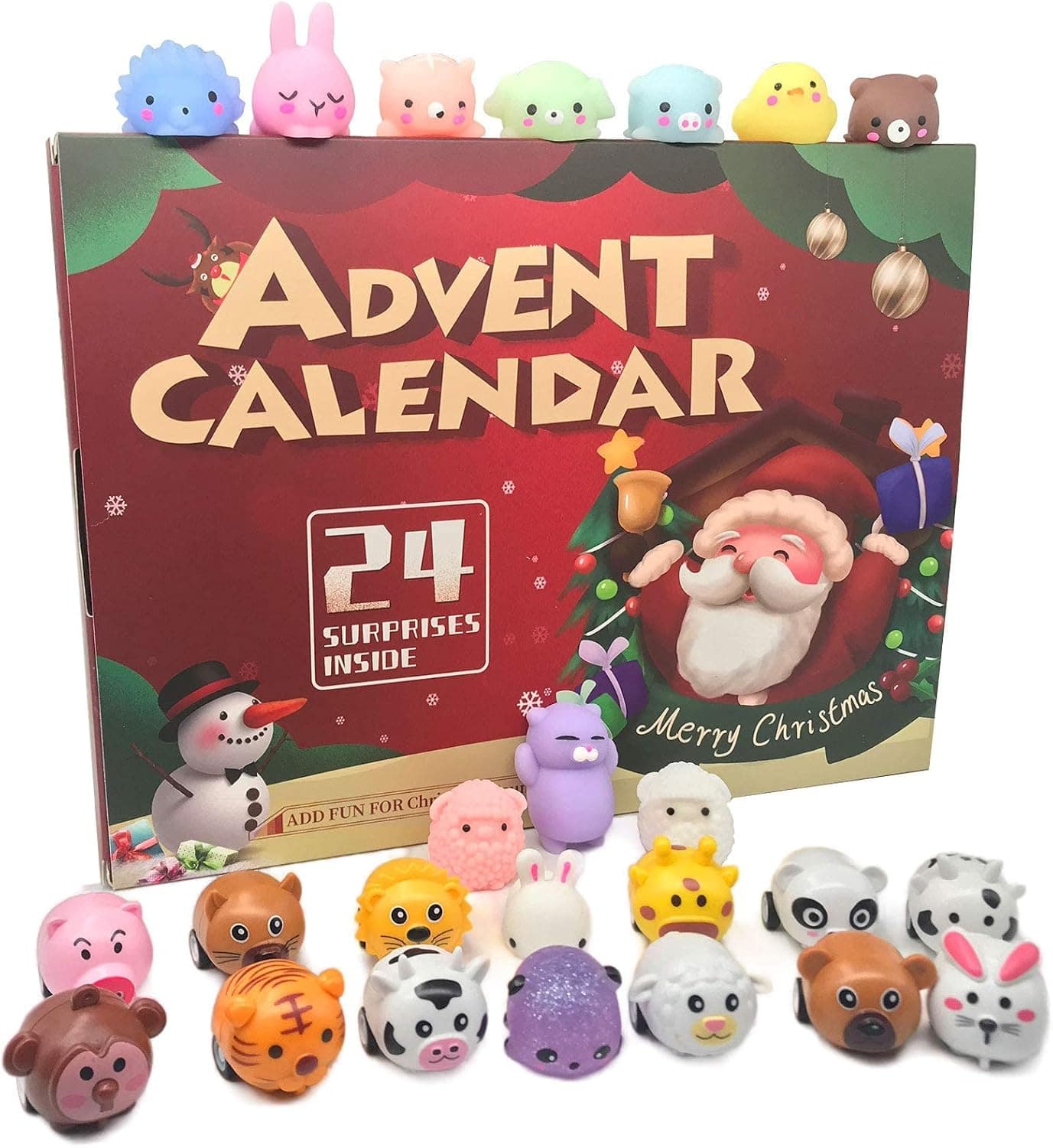Super Cute Animal Toys for Toddler & Kids Advent Calendar 2021,24 Surprises Christmas Countdown Squishies Toys&Animal Pull Back Cars For Kid 3-5-7 Ages,Treasure Chest For Kids