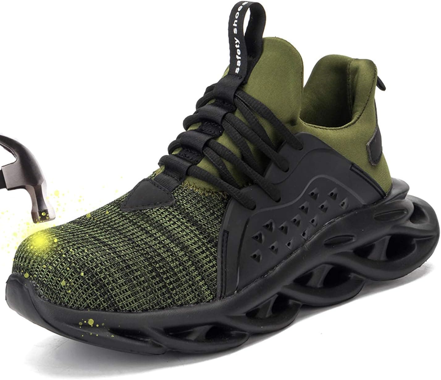 SUADEX Steel Toe Shoes for Men Women Composite Toe Work Sneakers Indestructible Safety Toe Tennis Shoes Lightweight Non Slip Work Utility Shoes for Constrcution Green