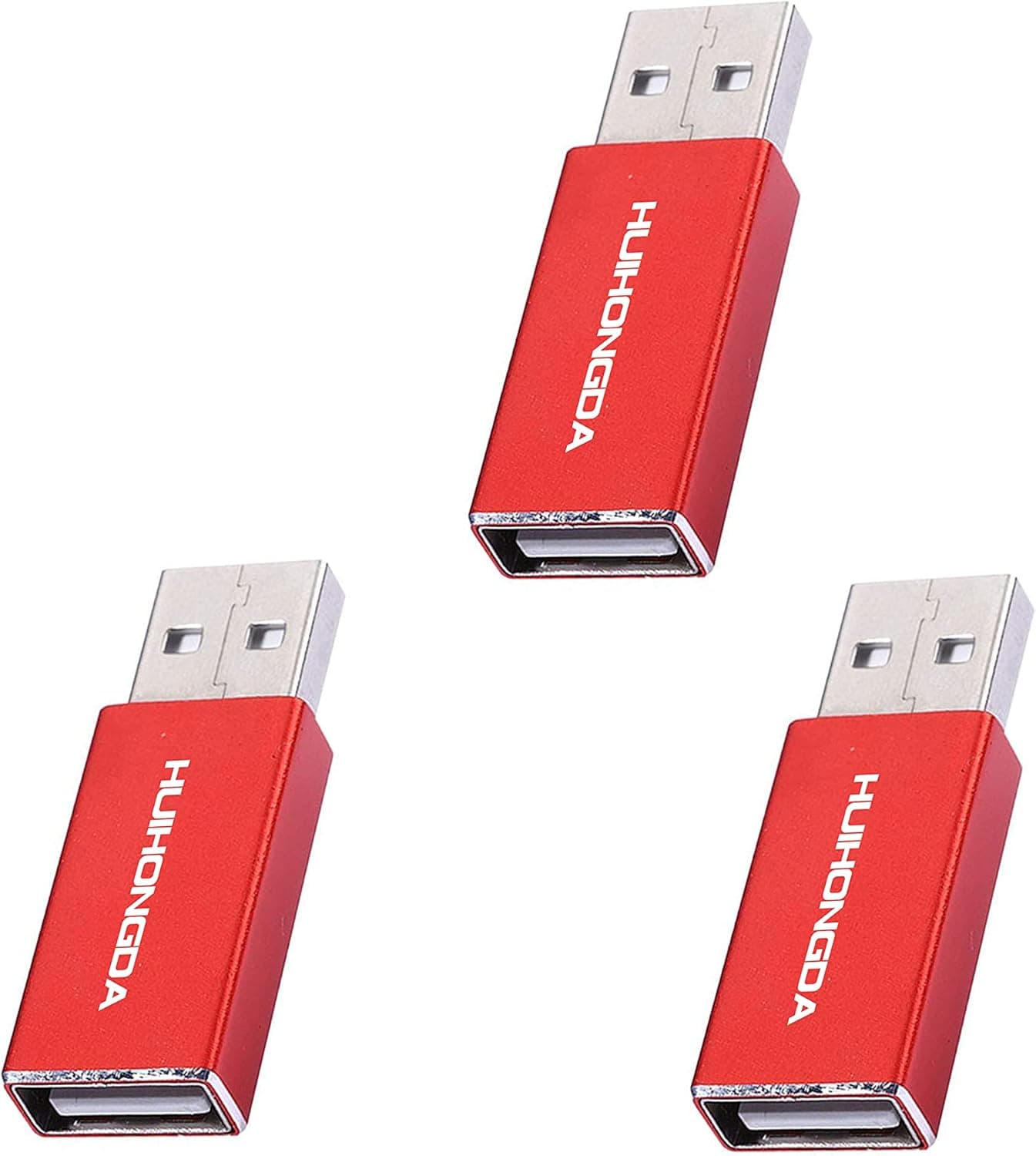 Huihongda 3rd Gen USB Data Blocker (3 Pack), Protect Against Juice Jacking, 100% Prevent Hacker Attack,Safe Charging (Red)
