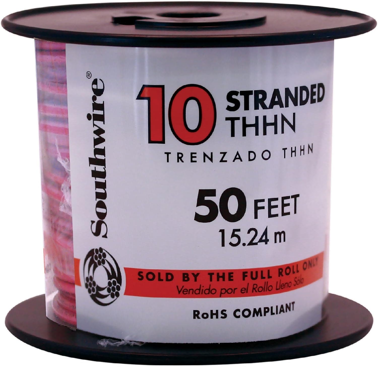 Southwire 22975717 50-Feet 10-Gauge Stranded Thermoplastic High Heat Resistant Nylon Jacket THHN Multi-Purpose BuildingWire, Red