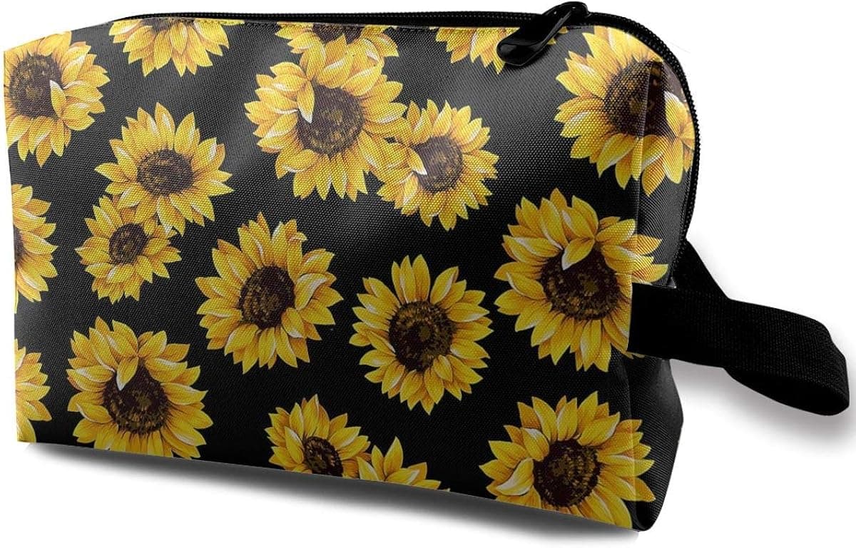 Makeup Bag for Women, MSGUIDE Portable Cosmetic Bag Roomy Travel Toiletry Pouch Organizer Multifunction Storage Case (Sunflower)
