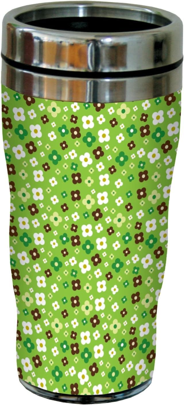 Tree-Free Greetings sg23534 Homespun Tiny Daisies on Green by Carolyn Gavin Sip 'N Go Stainless Steel Tumbler, 16-Ounce