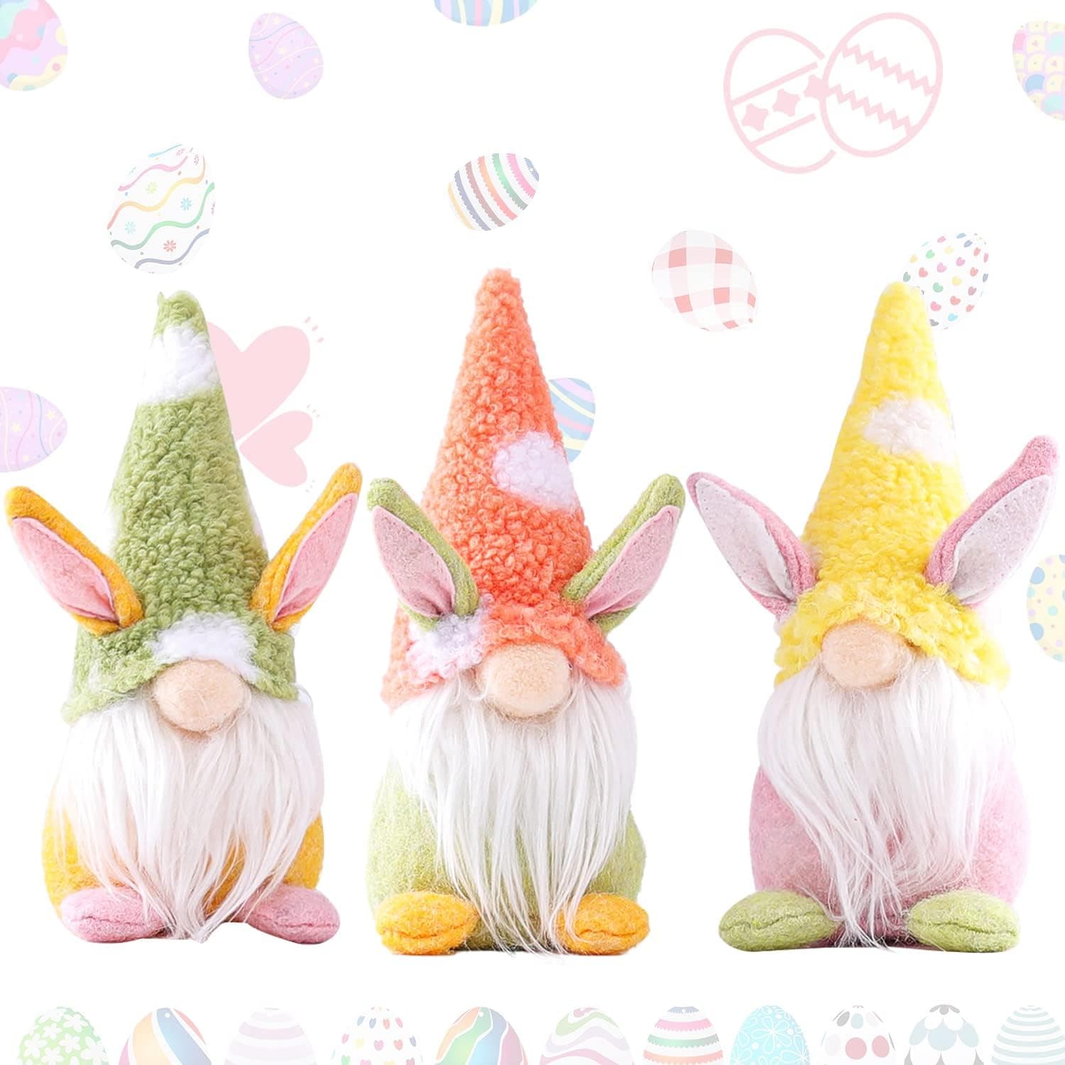 AmasSmile® Spring Gnomes Easter Decorations 3 Pcs,Handmade Faceless Plush Doll,Easter Bunny Household Ornaments,Easter Gifts for Kids/Women/Men,Cute Easter Ornaments for The Home Indoor