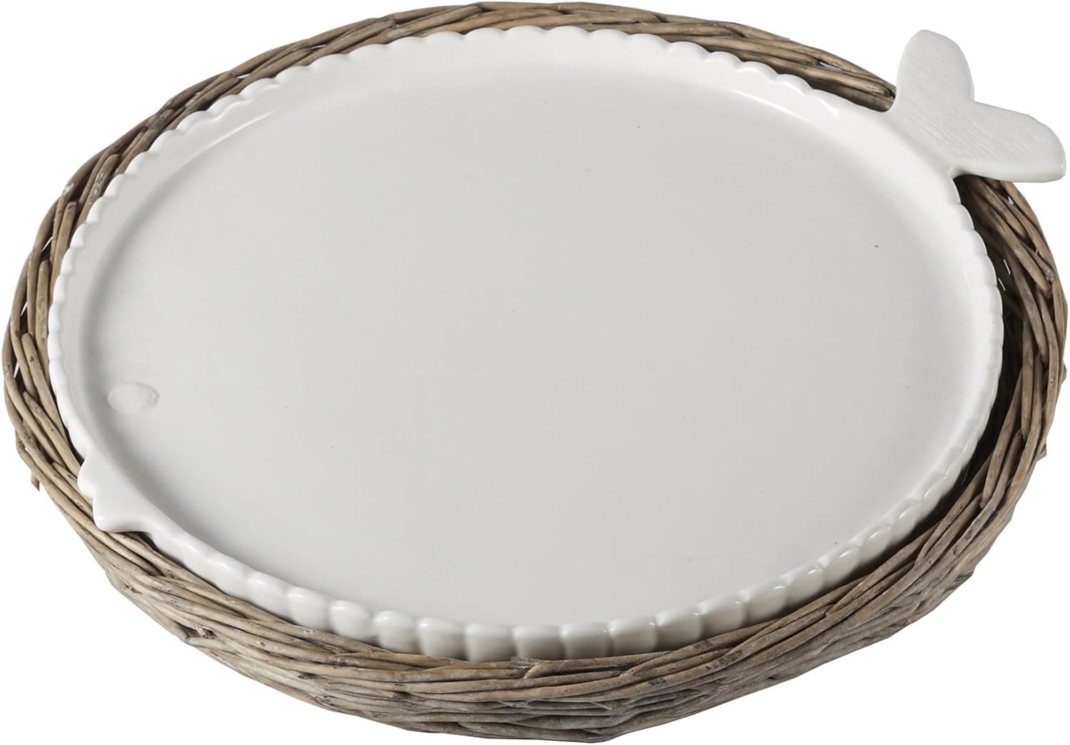 Mud Pie Puffer Fish Platter in Willow Holder, White