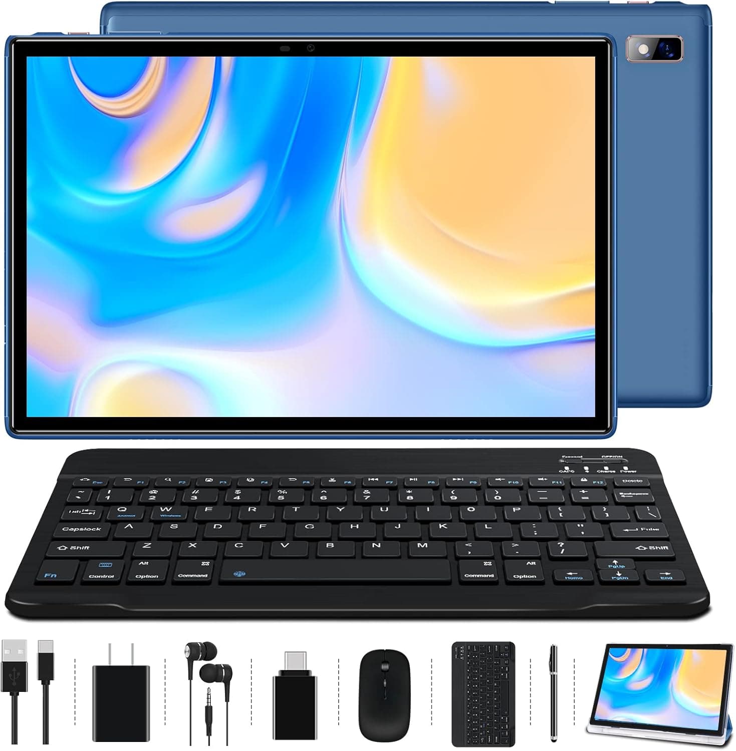 Oangcc Tablet Android 10 Tablets 10.1" Tablet 4GB RAM 64GB ROM with Keyboard Mouse Stylus 8000mAh Battery, 8MP Camera HD IPS Display, GMS Certified Tablet with Case - Blue
