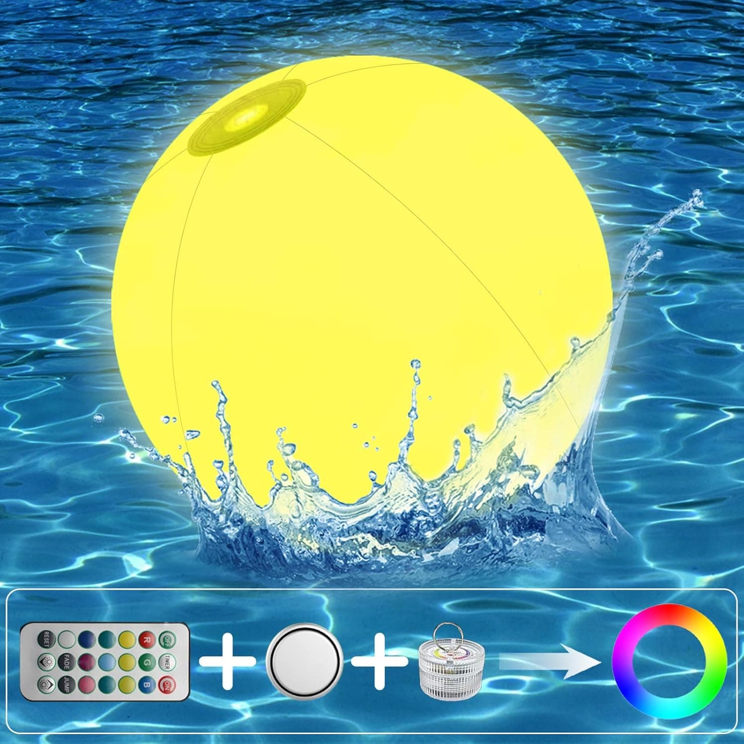 16'' LED Beach Ball, Pool Toys 13 Colors Glow Ball Inflatable Light Up Beach Ball with Remote Glow in The Dark Birthday Gift for Adult(1 PCS)