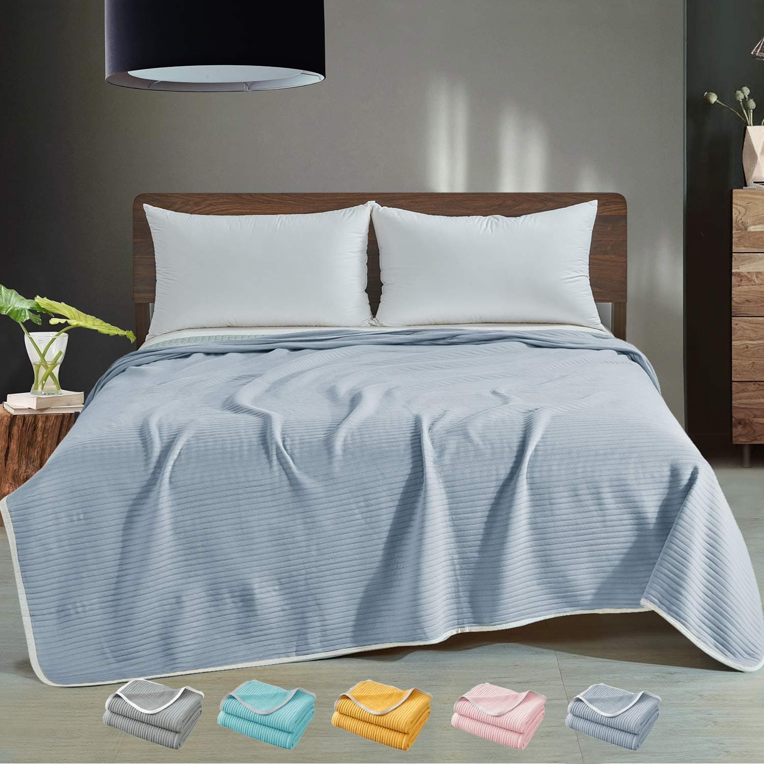 HOMBYS Pin-Striped Modal Cotton Grey Blankets and Throws (60" x 80") for Couch Bedroom, Soft Kids Bed Blanket, Cozy Blanket, Softest Blanket in The World