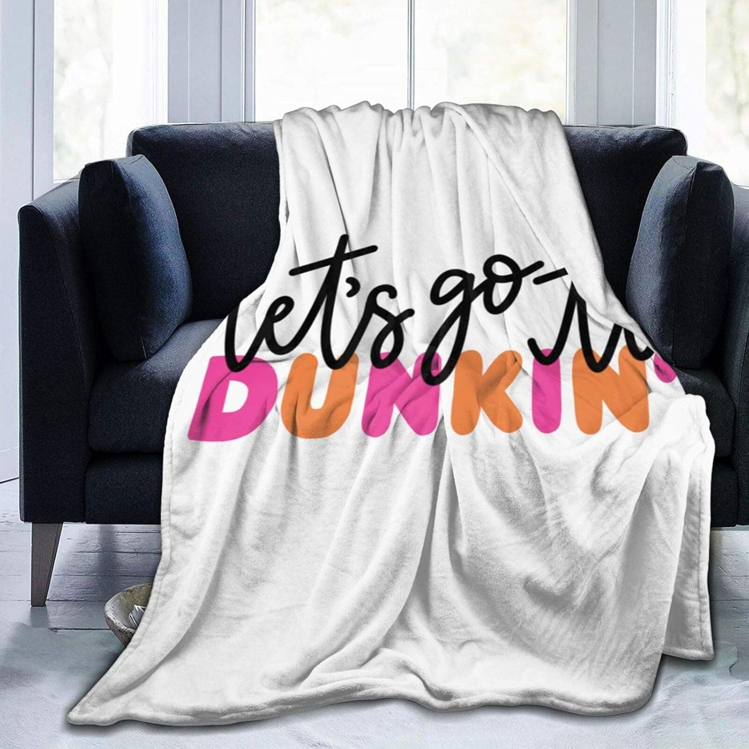 Dun-Kin Donuts Fleece Throw Blanket Fuzzy Warm Ultra-Soft Micro Throws for Winter Bedding Couch and Plush House Warming Decor Gift Idea 60"X50"