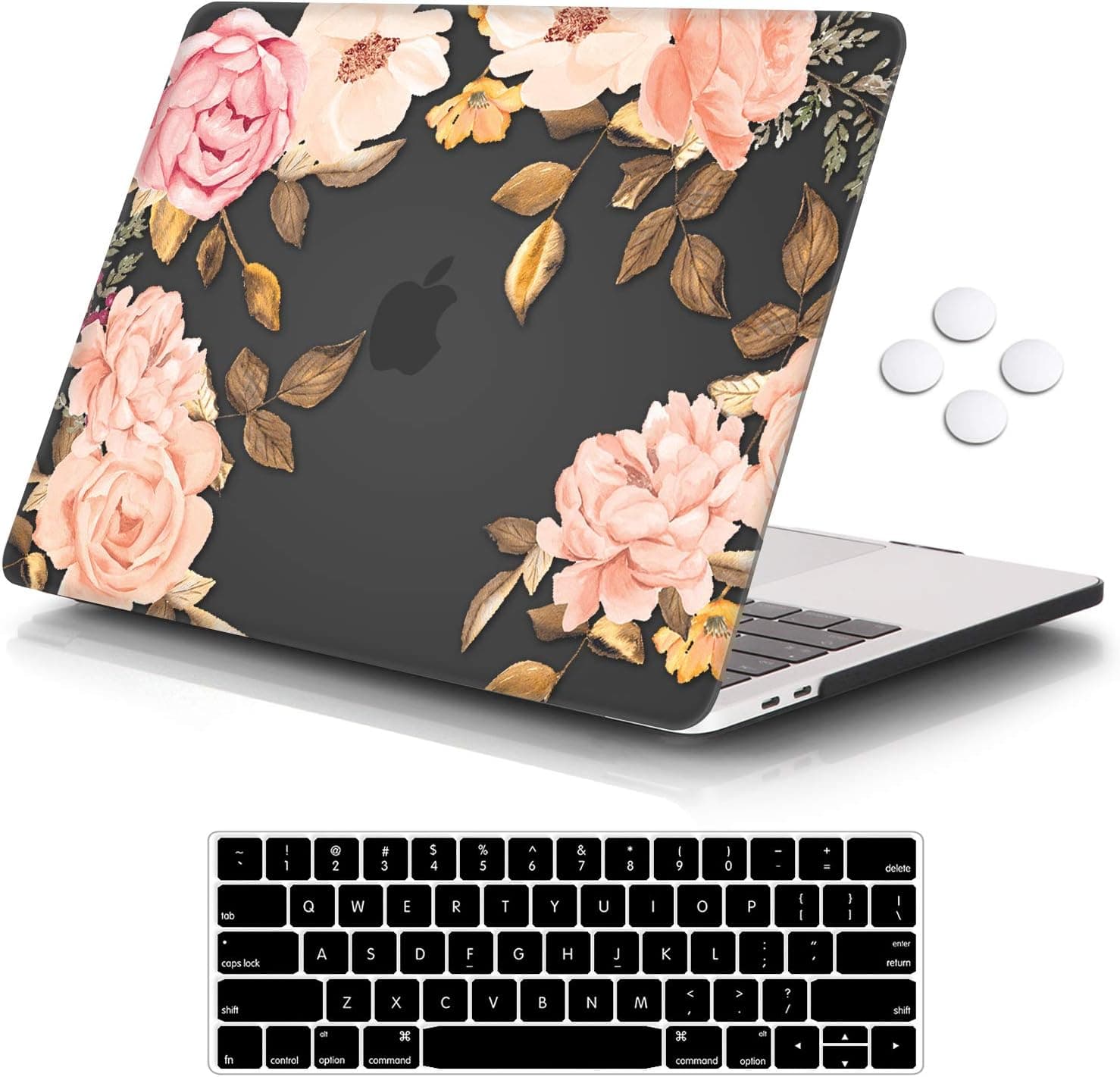 iCasso MacBook Pro 13 inch Case 2019 2018 2017 2016 Release A2159/A1989/A1706/A1708, Plastic Hard Shell Case with 5 Rows Keyboard Cover Compatible Newest MacBook Pro 13" - Gray Watercolor Rose