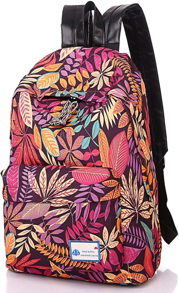 Leaper Casual Style School backpack Laptop Backpack with Leaf Pattern (Purple)