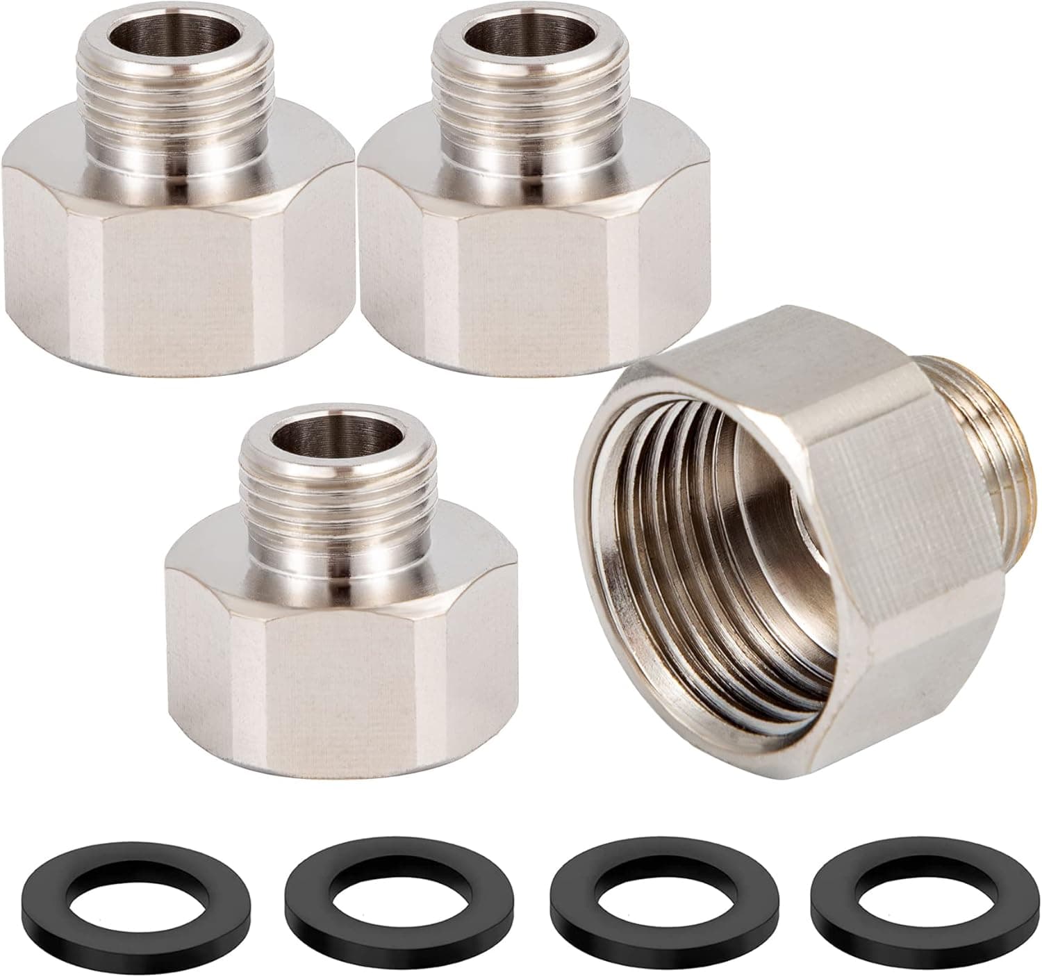 YullSorom Brass Pipe Fittings , 4 Pack Water Hose Adapter,G 1/2 Female to 3/8 Male Reducer Adapter,Compression Fitting for Kitchen Bathroom Stop Valve Adapter, Pipe Connector With Rubber Washer