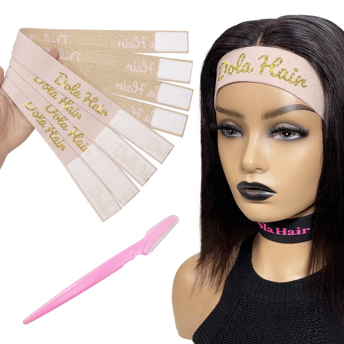 Dolahair 4PCS Elastic bands for Wig, Sparkle Glitter Lace Melting Band, Luxury Gold Embroidery Elastic bands for Wig Edges, Adjustable No Slip Wig Band for Wigs Edge Wrap to Lay Edges, Wig Band Edge Wrap to Lay Edges, Wig Accessories for Salon, Wigs Supplies, Edge Laying Band (Sparkle Glitter 4pcs)