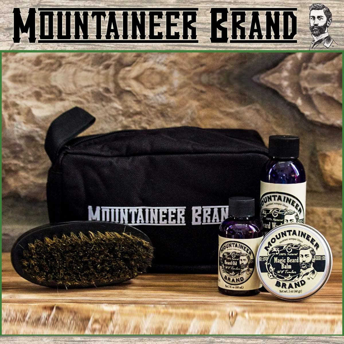Ultimate Beard Care Kit by Mountaineer Brand | Contains Beard Conditioner Oil, Balm, Wash, Brush, and Wood Beard Comb | Includes Durable Canvas Travel Bag (Timber Scent)