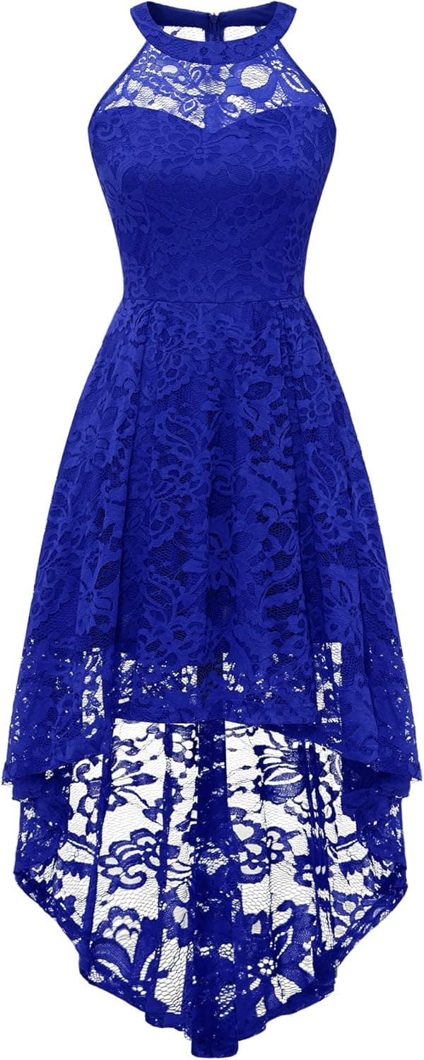 Dressystar Women's Halter Floral Lace Cocktail Party Dress Hi-Lo Bridesmaid Dress